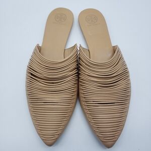 Tory Burch Tan Woven Slip-On Mules